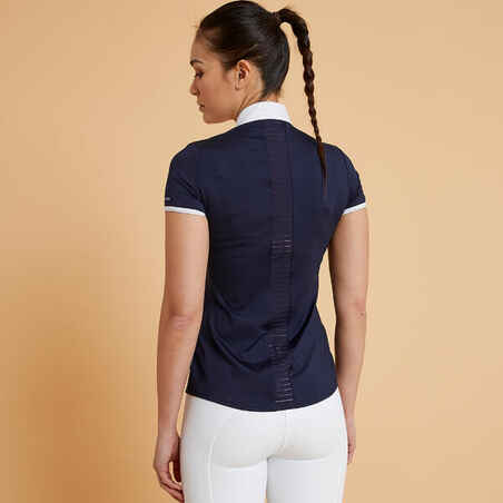 Women's Horse Riding Short-Sleeved Show Shirt 900 - Navy