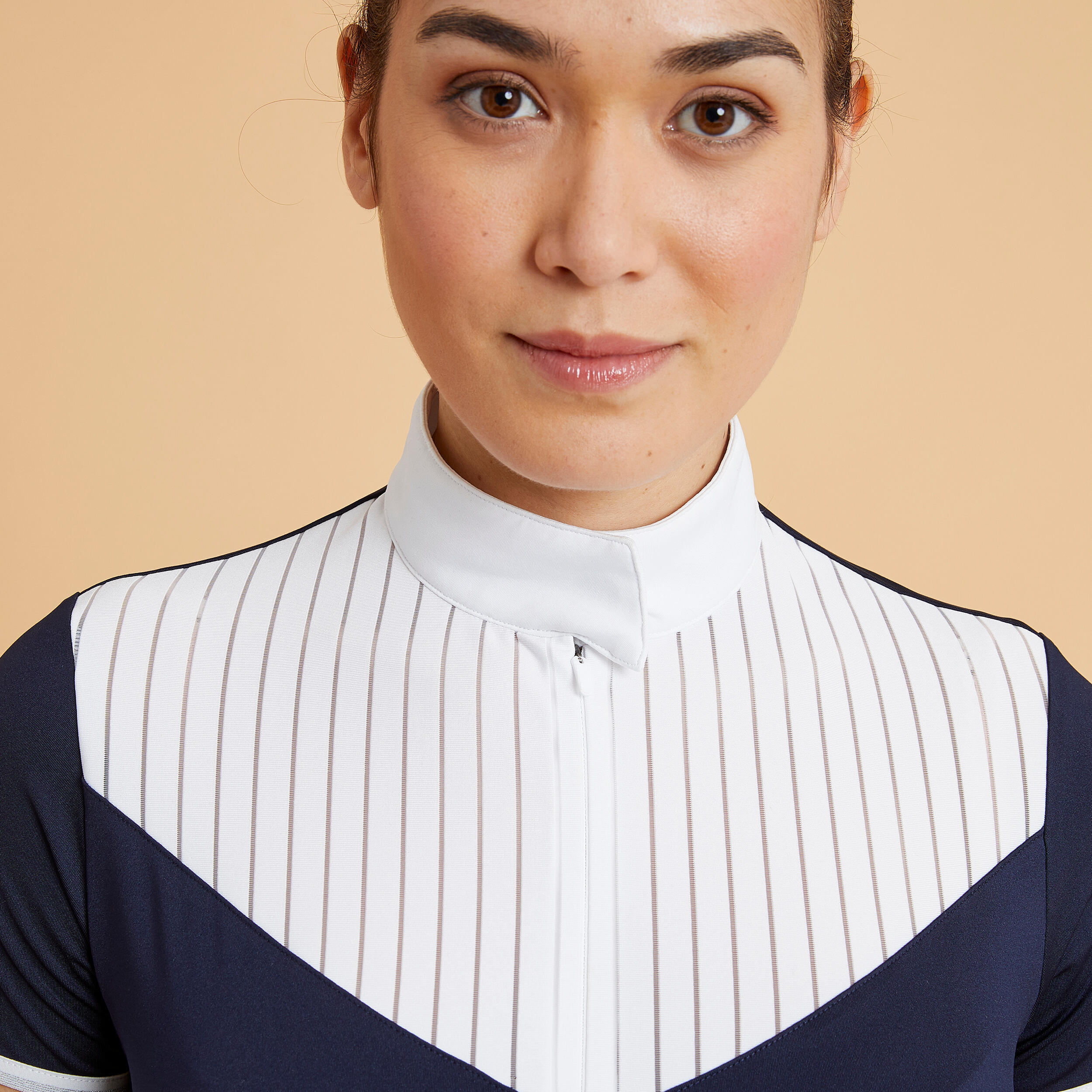 Women's Horse Riding Short-Sleeved Show Polo Shirt - Heritage 500 Navy - FOUGANZA