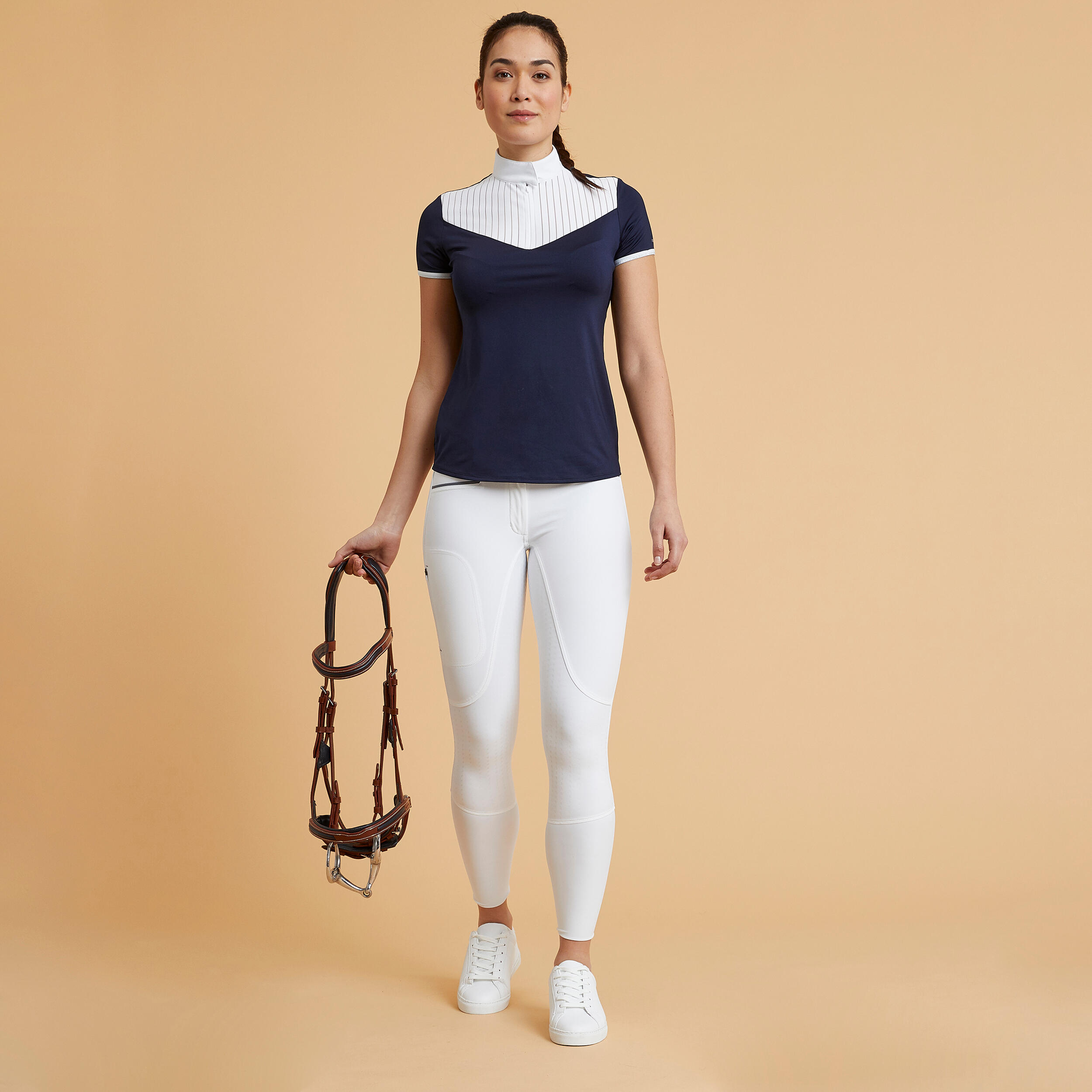 Women's Horse Riding Short-Sleeved Show Polo Shirt - Heritage 500 Navy - FOUGANZA