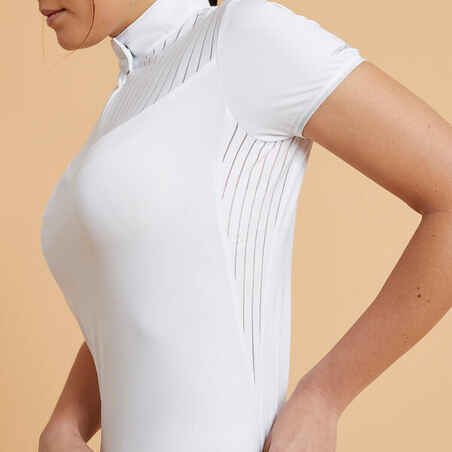 Moteriški trumparankoviai jojimo varžybų polo marškinėliai „500“, balti