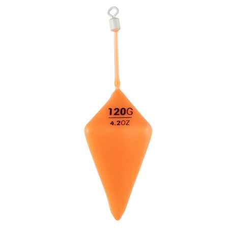 Oranžna svetleča utež iz silikona v obliki piramide za ribolov z obale