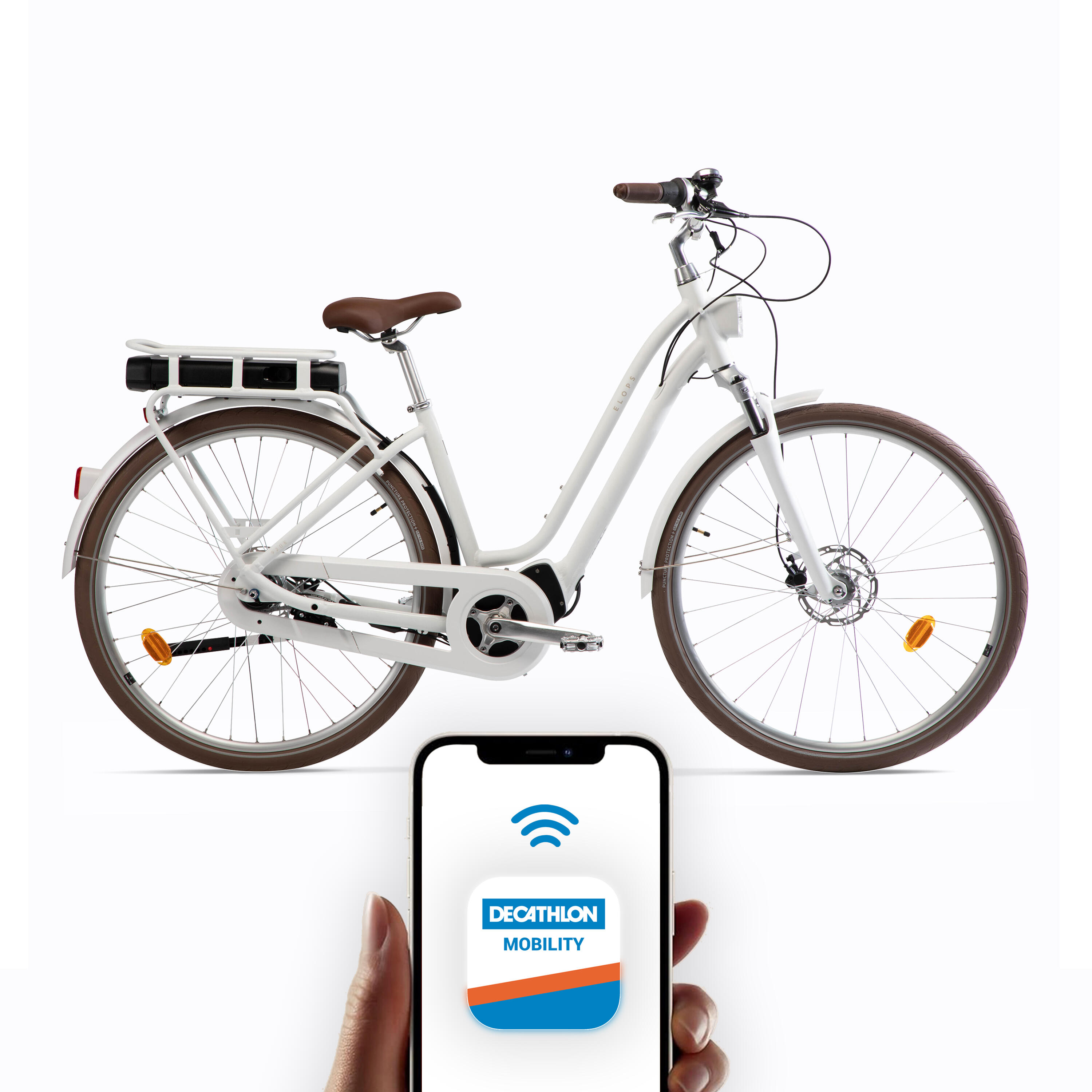 Bici città a pedalata assistita ELOPS 920E Connect telaio basso bianca  ELOPS | DECATHLON