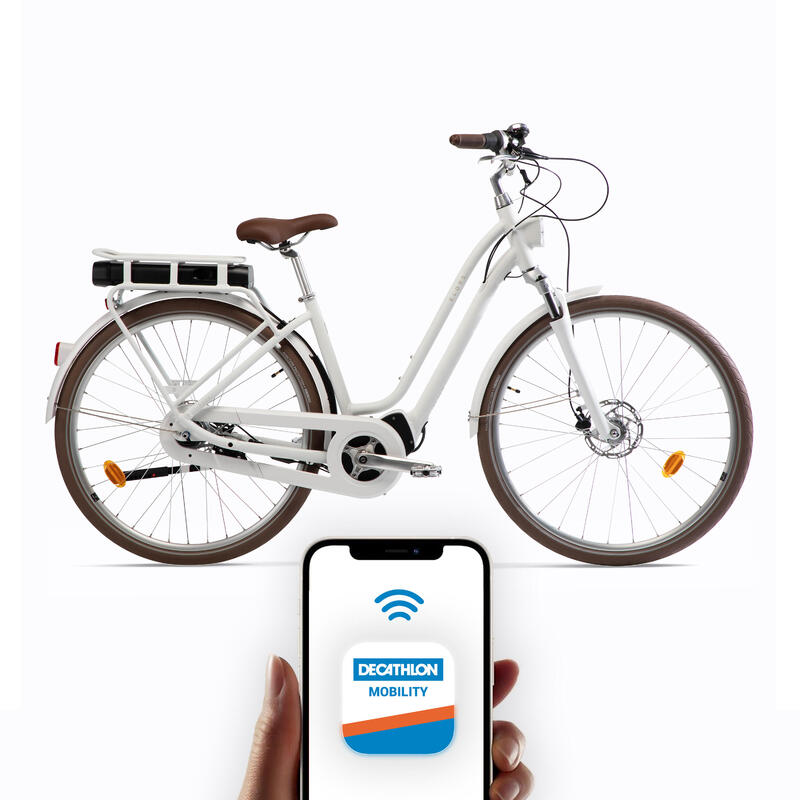 Bicicletă de oraș electrică Elops 920E Connect cadru jos Alb 