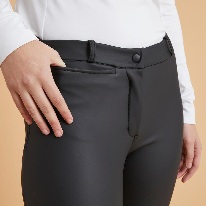 Pantaloni equitazione donna 500 KIPWARM impermeabili neri