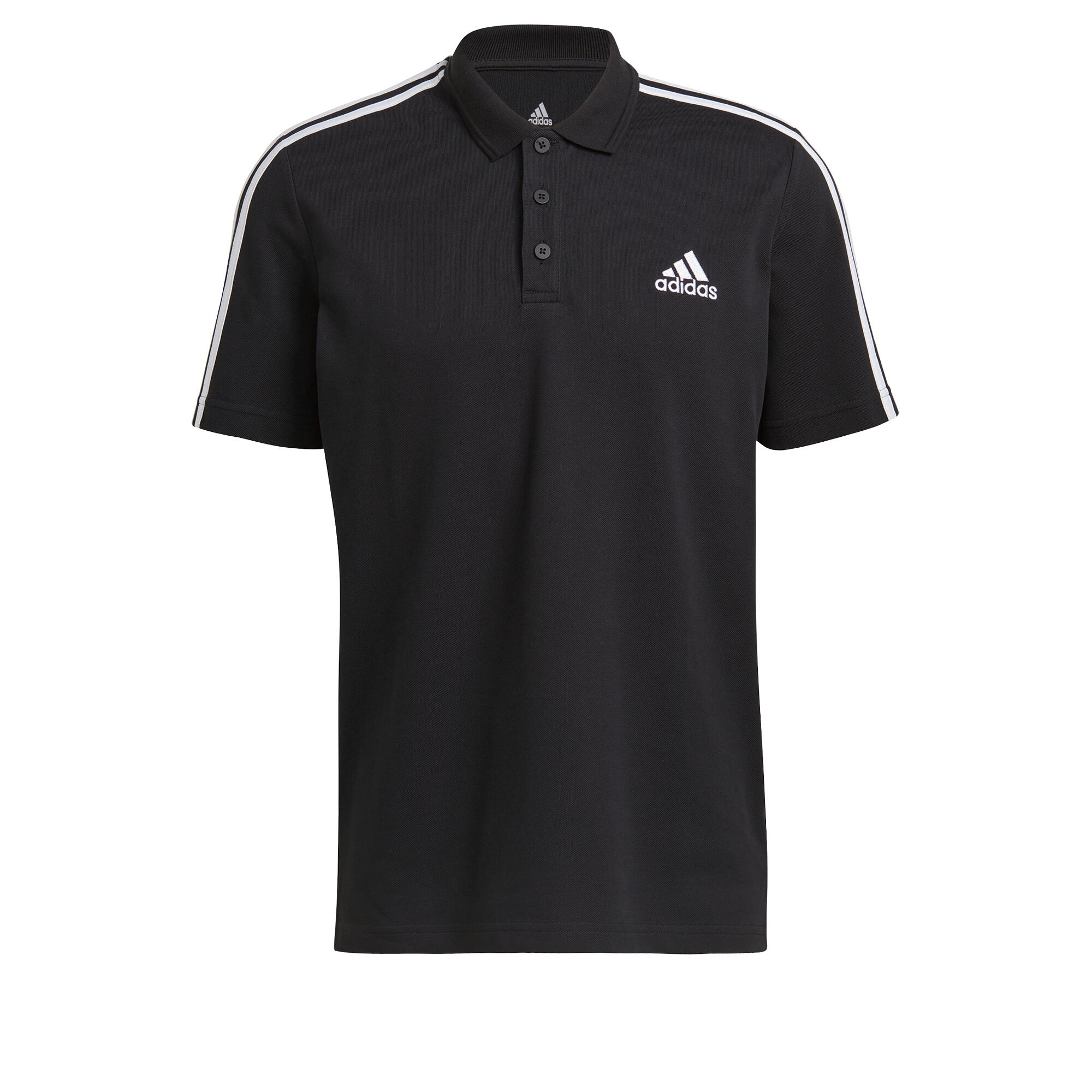 Polo piqué Adidas noir 3 bandes blanche 7/10