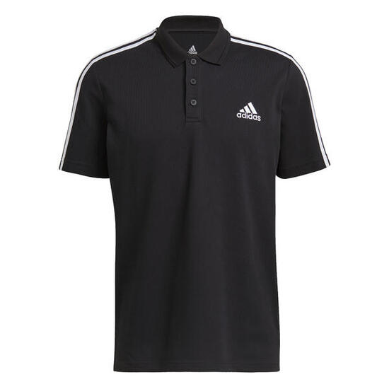 Polo piqué Adidas noir 3 bandes blanche