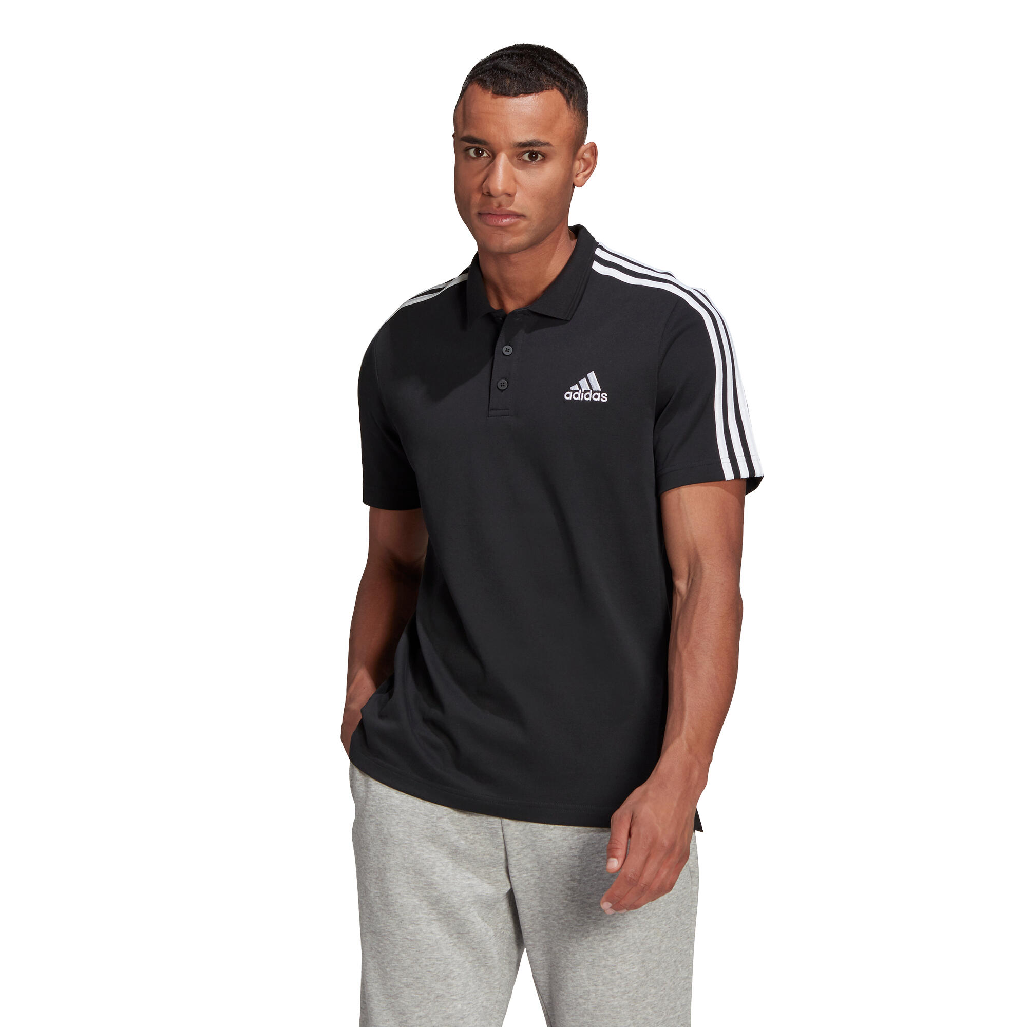 Polo piqué Adidas noir 3 bandes blanche 4/10