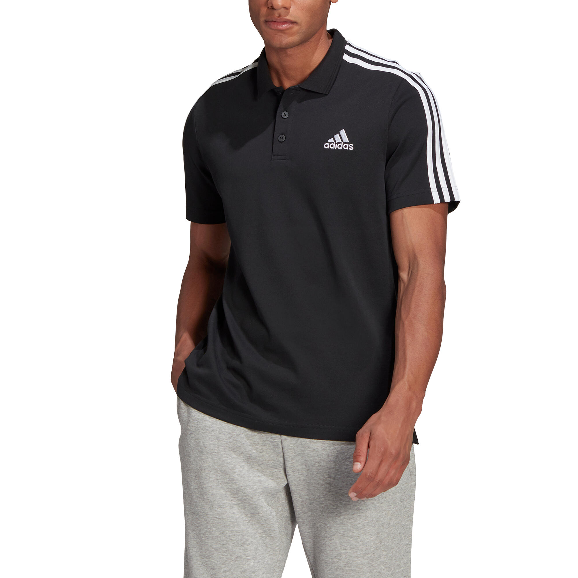 Polo piqué Adidas noir 3 bandes blanche 5/10