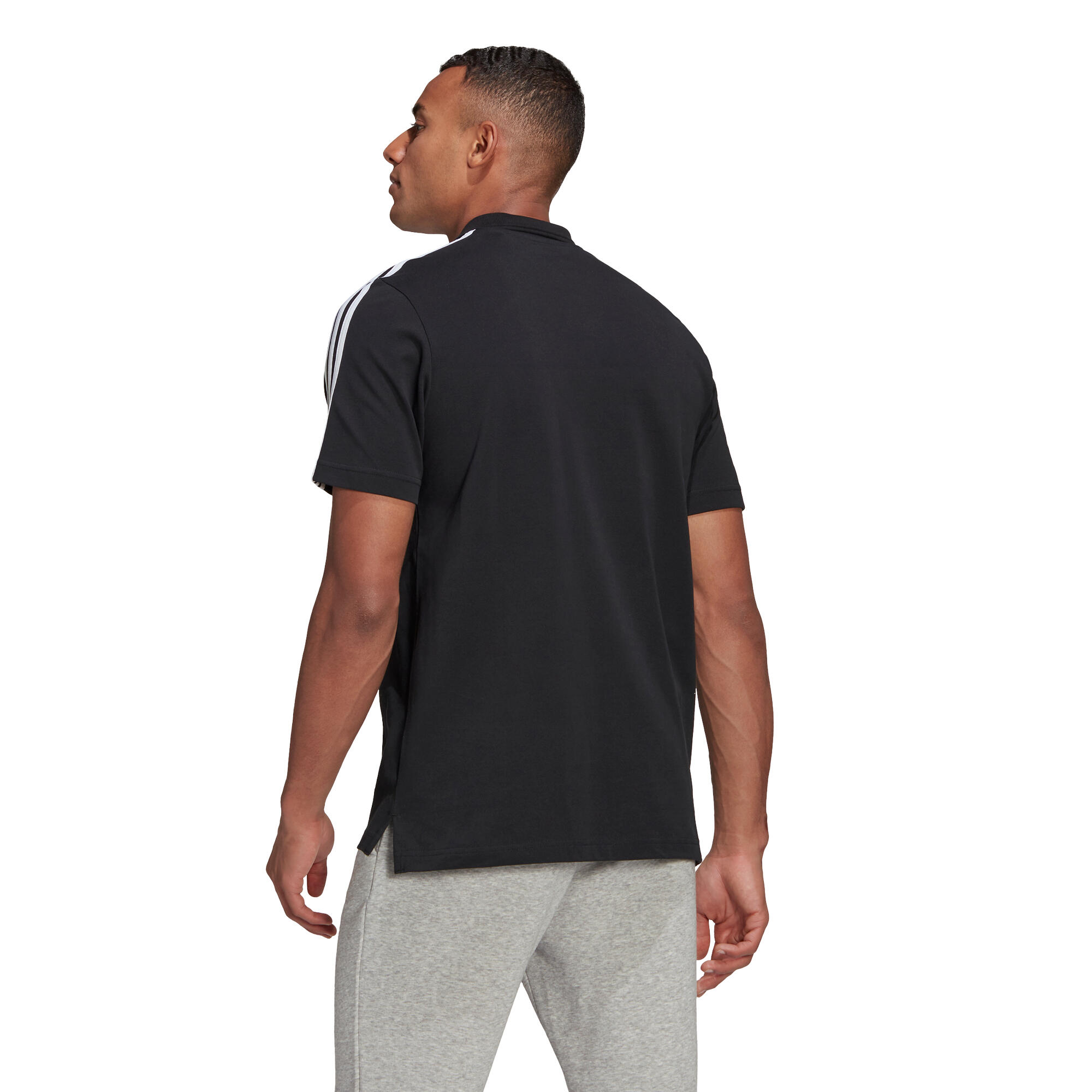 Polo piqué Adidas noir 3 bandes blanche 10/10