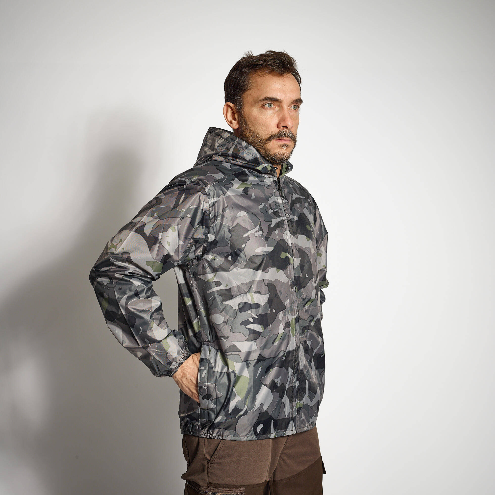 HUNTING LIGHT WATERPROOF JACKET CAMO 100 - GREY -  5