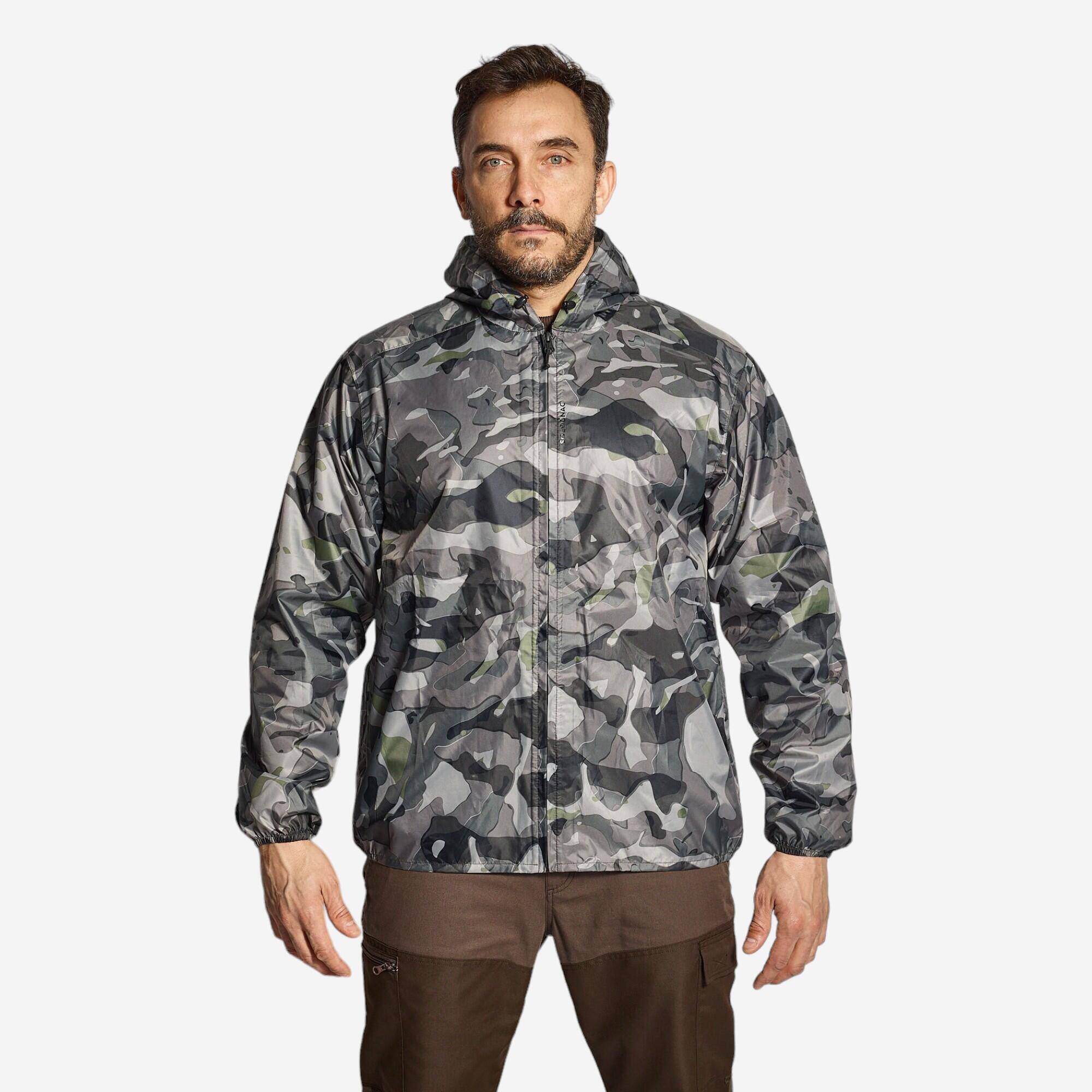 HUNTING LIGHT WATERPROOF JACKET CAMO 100 - GREY