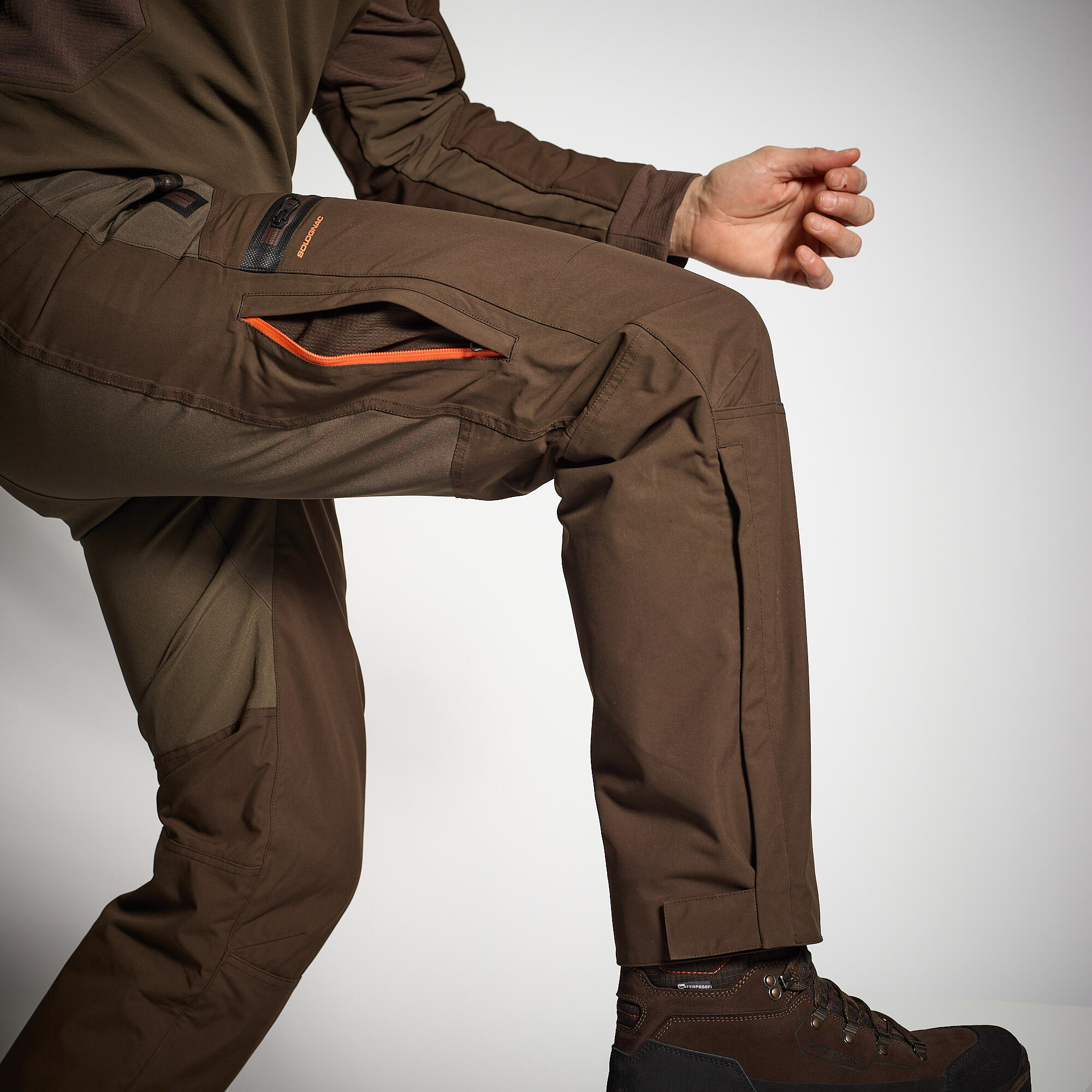 PANTALONI DA CACCIA IMPERMEABILI CON RINFORZO MARRONE 900 WOODCOCK