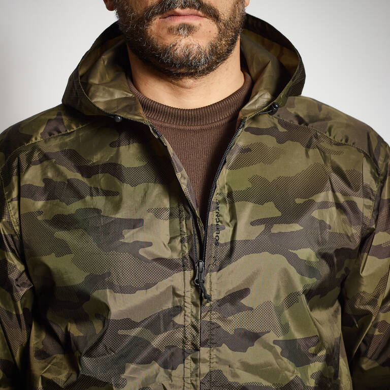 HUNTING JACKET 100 LIGHTWEIGHT AND WATERPROOF CAMO GREEN