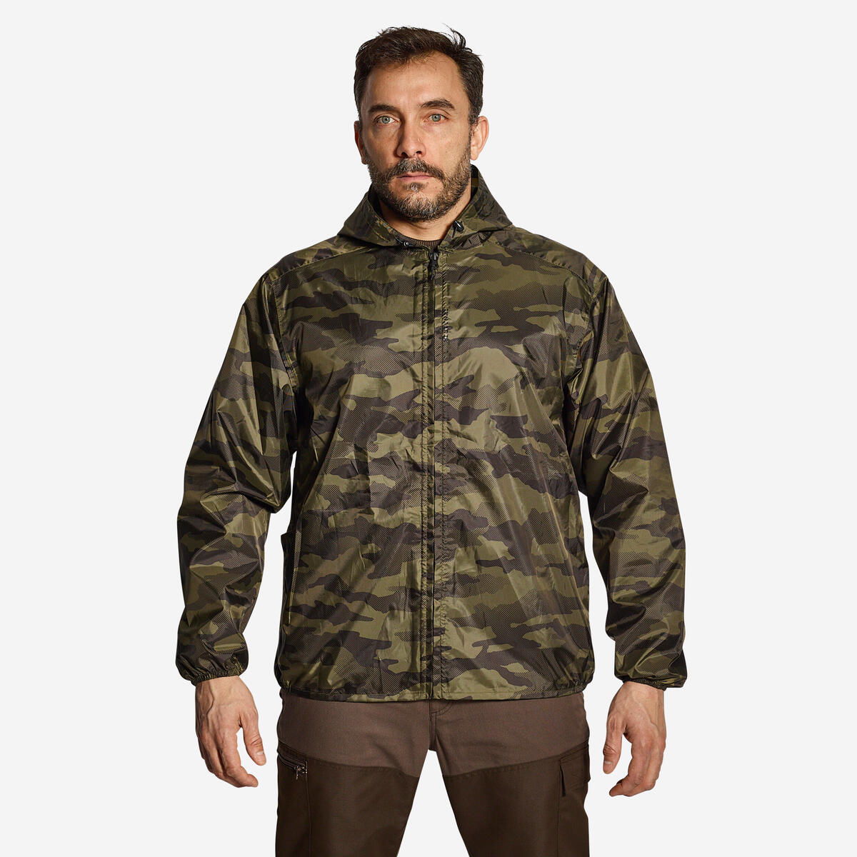 Veste chasse imperméable legere camo verte 100