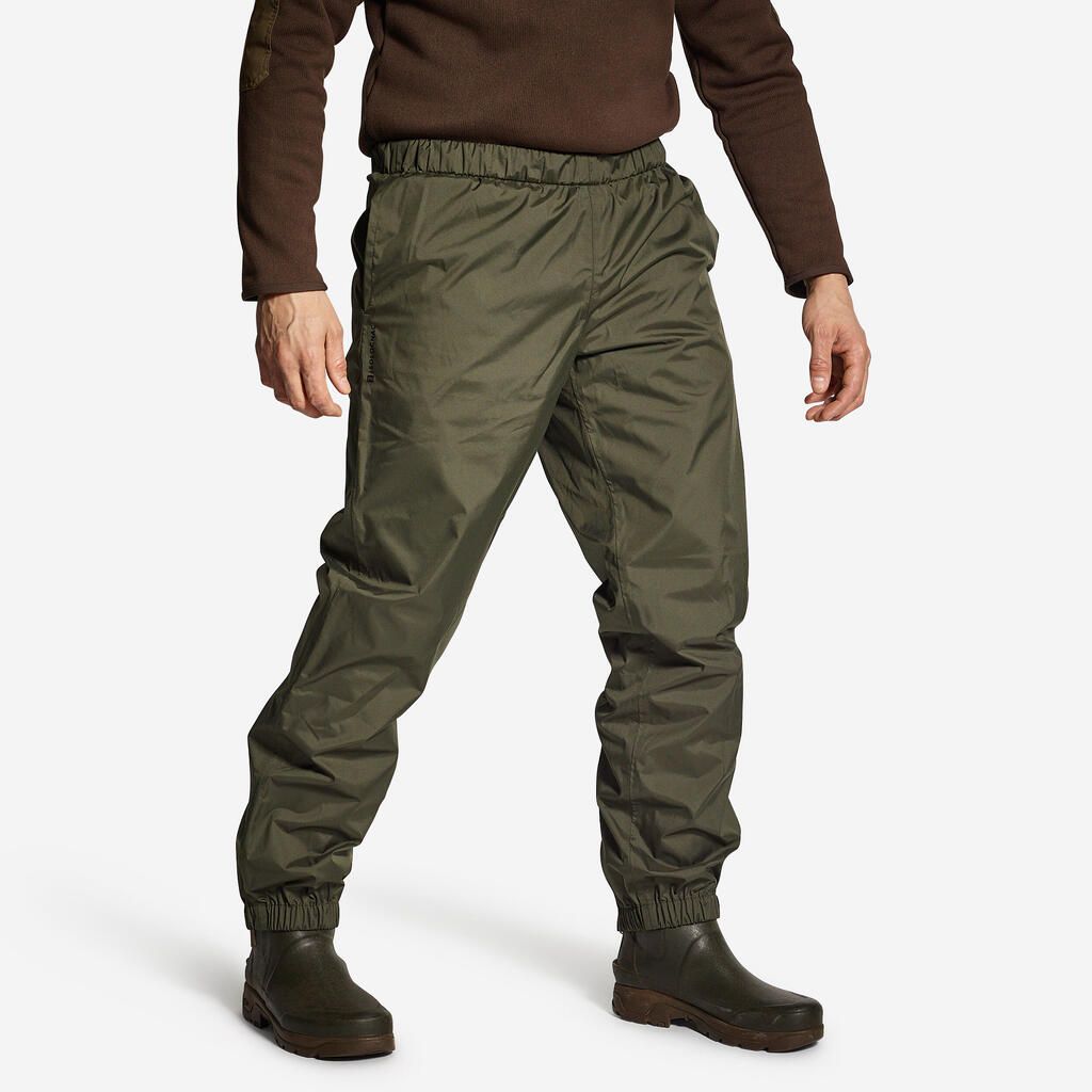 HUNTING LIGHTWEIGHT WATERPROOF OVER TROUSERS 100 GREEN