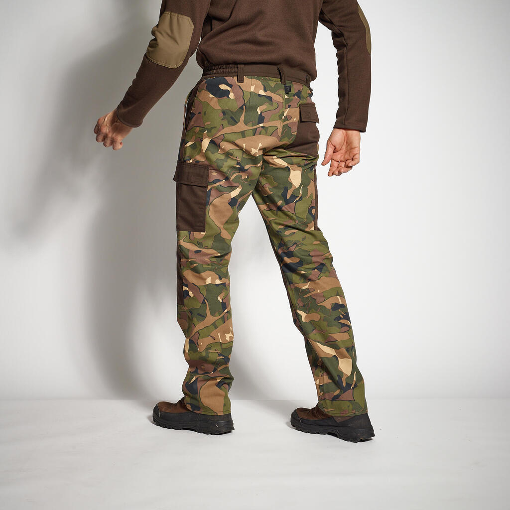 Jagdhose Steppe 300 Regular Camouflage Woodland grün/braun/uni 