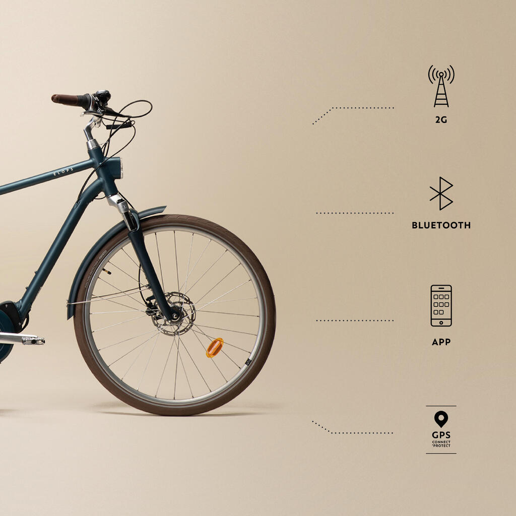 Mestský elektrický bicykel Elops 920 E Connect s vysokým rámom zelený