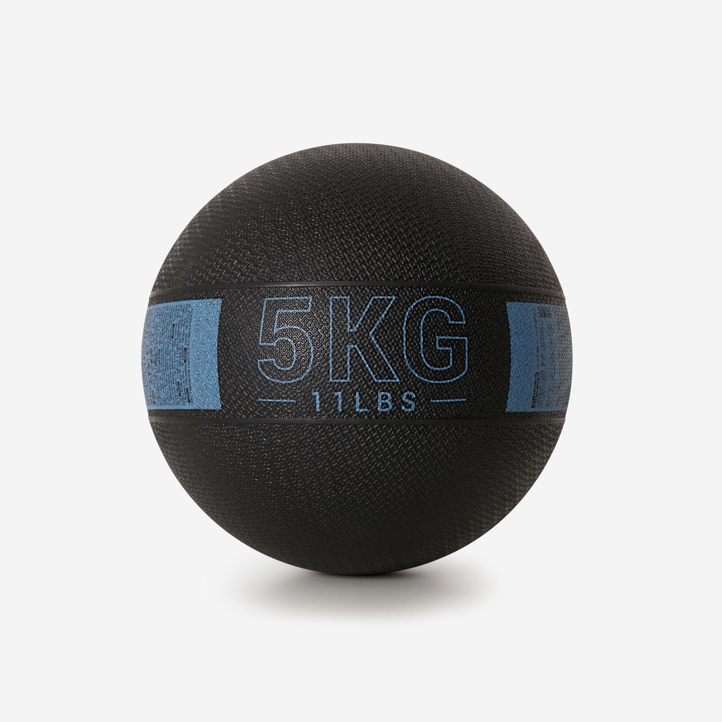 DOMYOS 5 kg Rubber Medicine Ball - Black/Blue