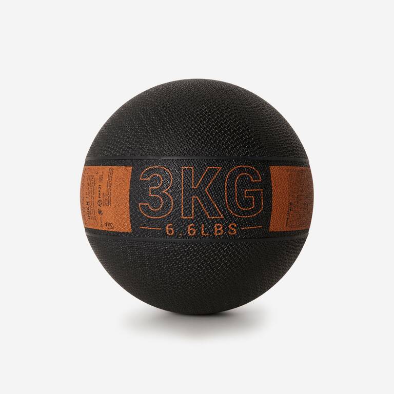 3 kg Rubber Medicine Ball - Black/Orange - Decathlon