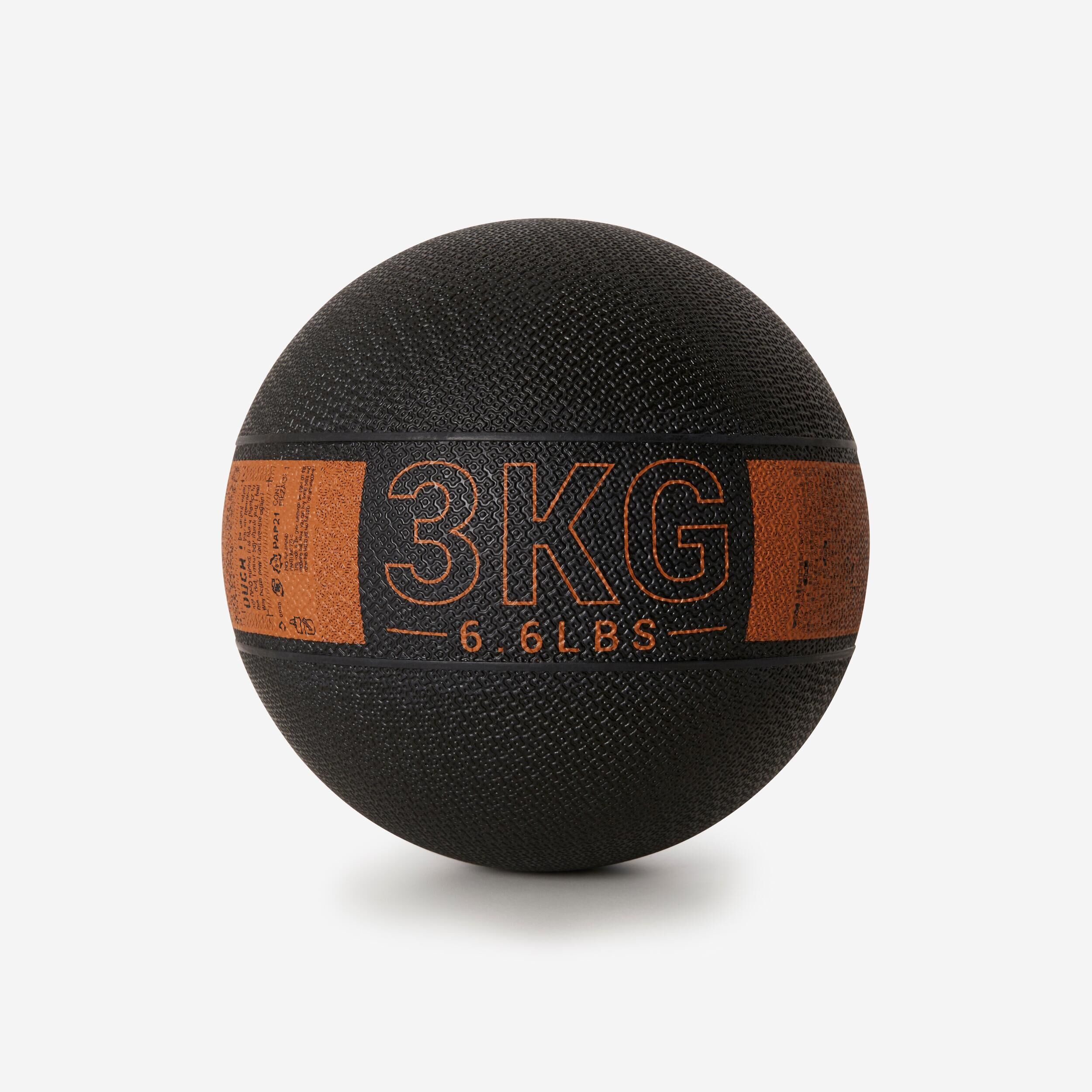 DOMYOS 3 kg Rubber Medicine Ball - Black/Orange