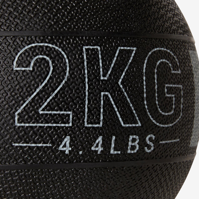 Medizinball 2 kg Gummi - schwarz/grau 