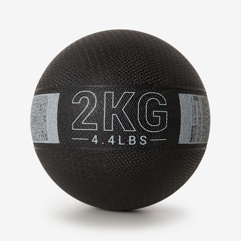 Medizinball 2 kg Gummi - schwarz/grau 