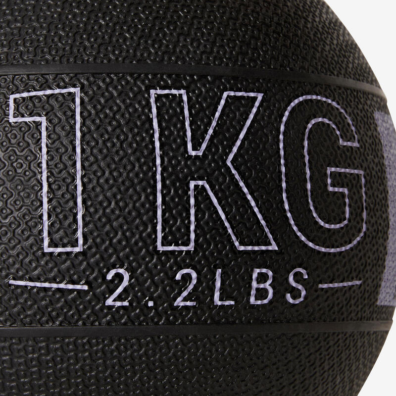 Medicine ball 1 kg rubber zwart grijs