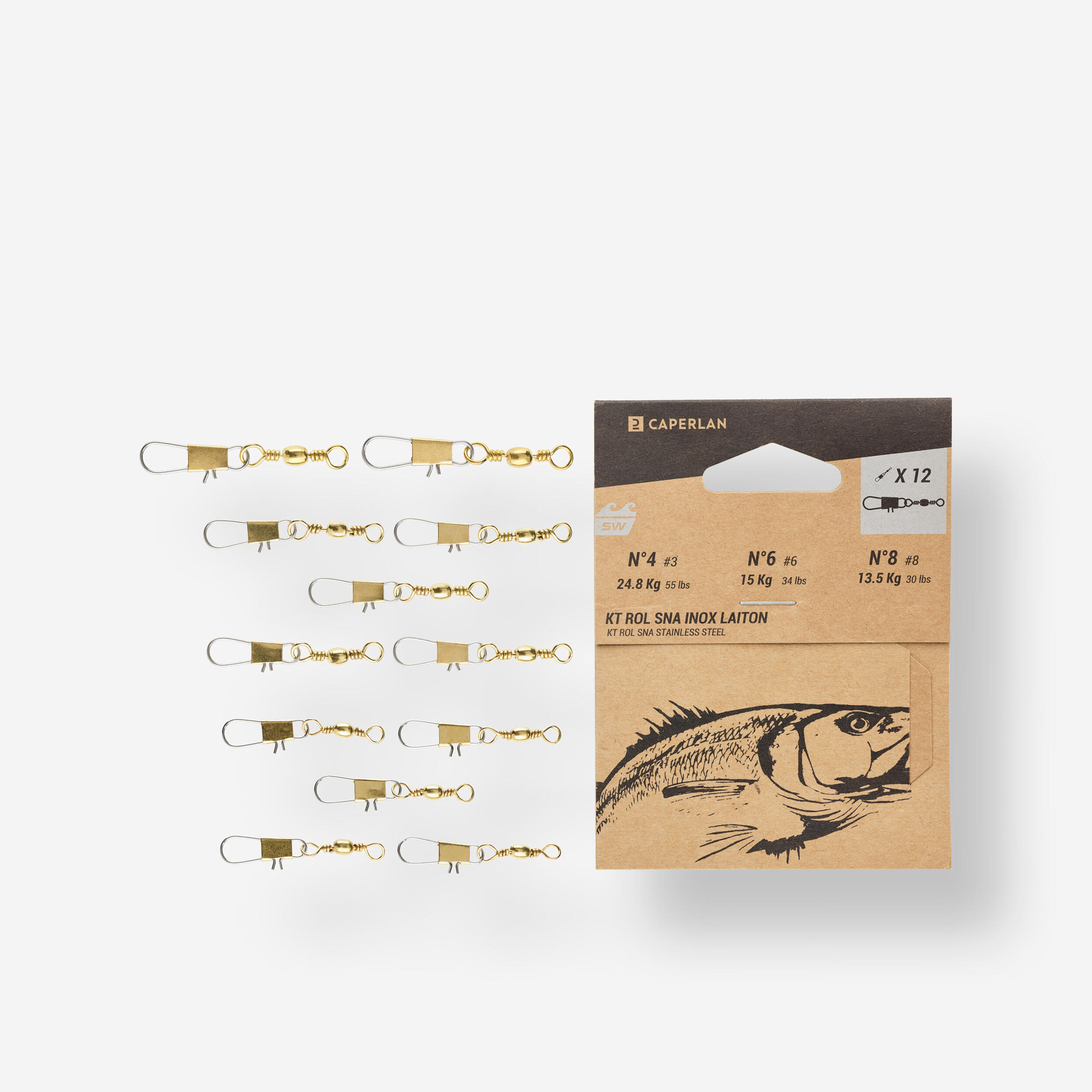 Saltwater Fishing Swivel Clip Caperlan Kit Rolling Snap Inbox Brass SW -  Black