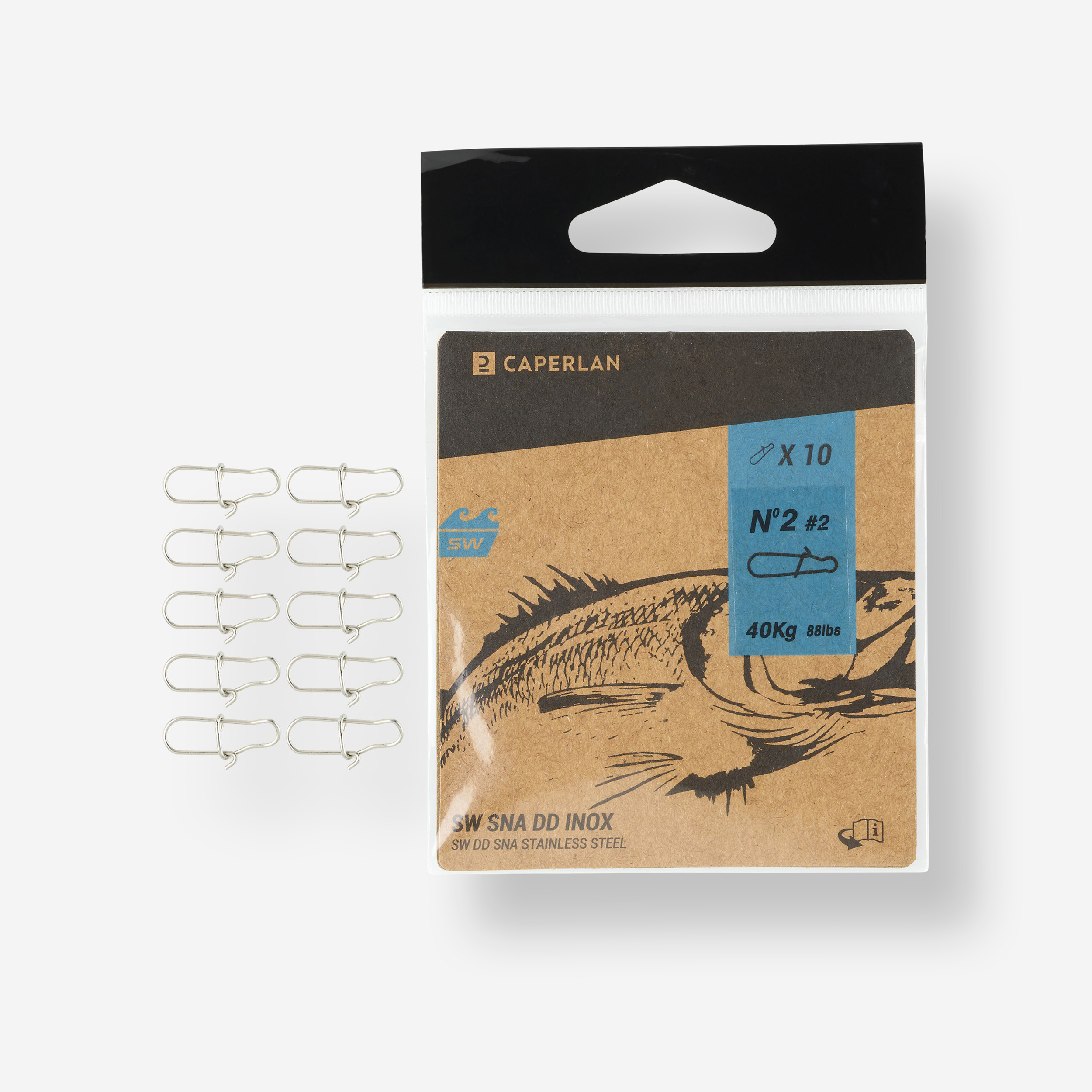 Agrafe pêche double snap inox x10 - Pêche en mer - Caperlan- Clubs - Entreprises - Collectivités - Associations