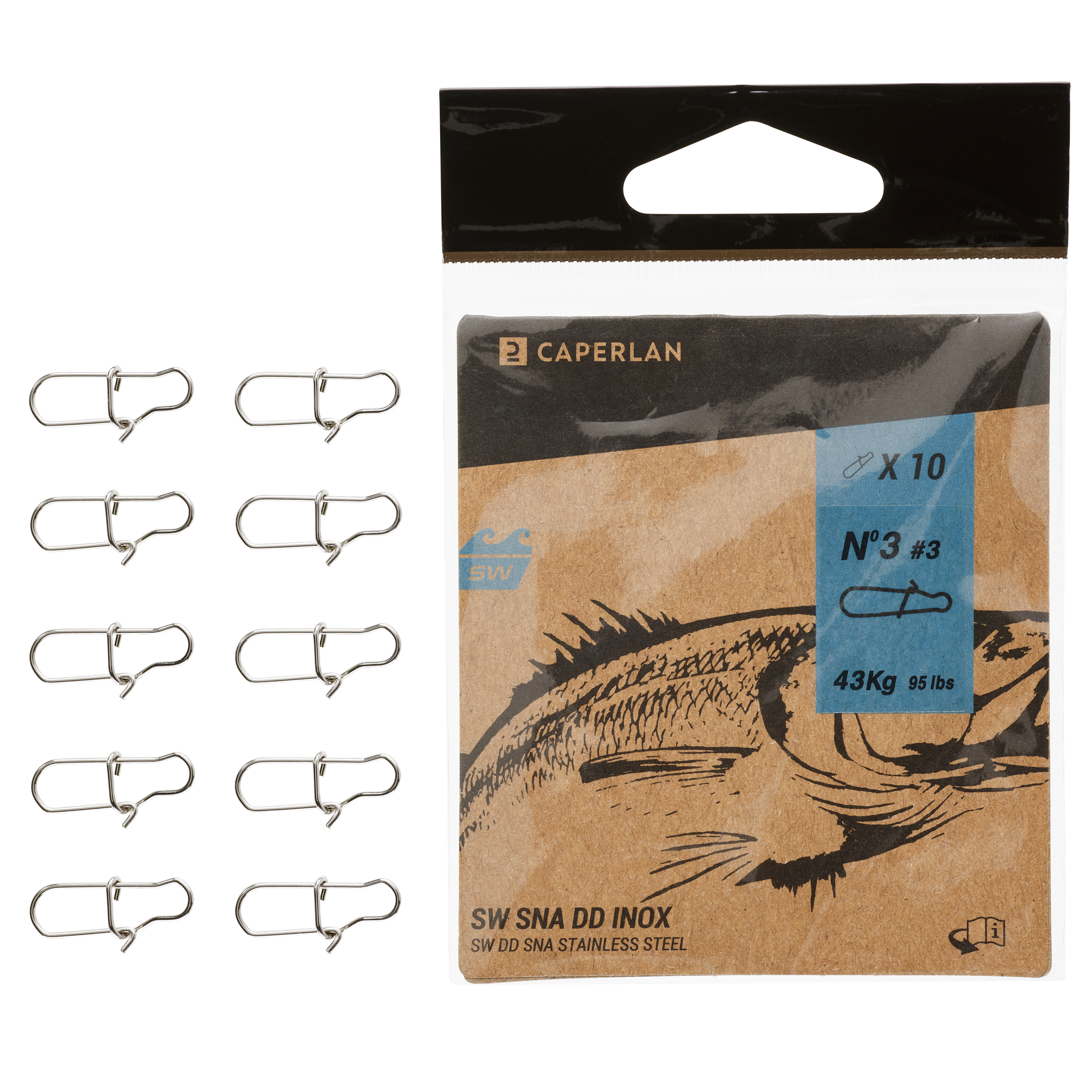 Fishing Stainless Steel Double Snap Clips x10