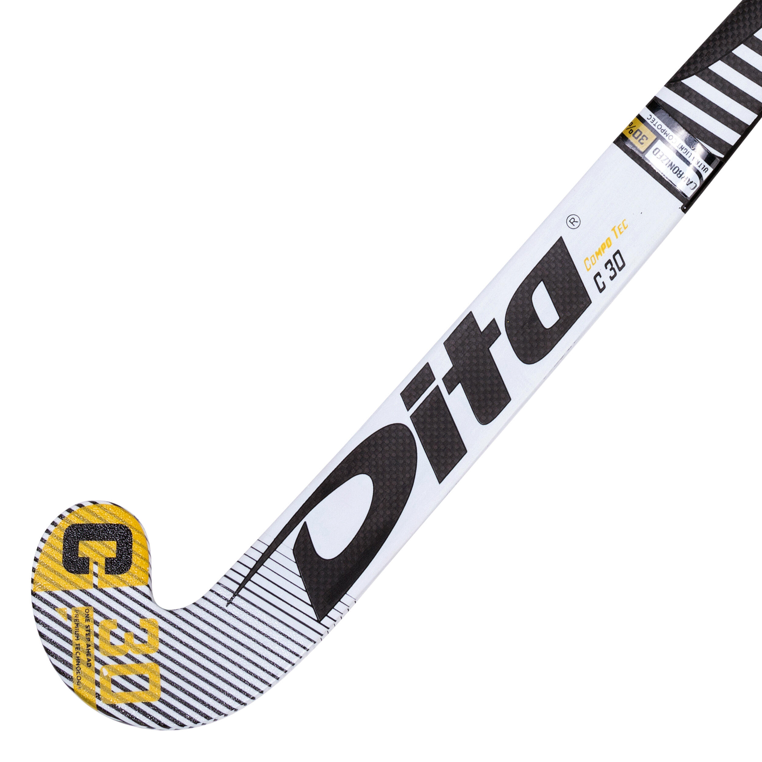 Kids' Field Hockey 30% Carbon Mid Bow Stick CompoTec C30 - White/Black 3/12