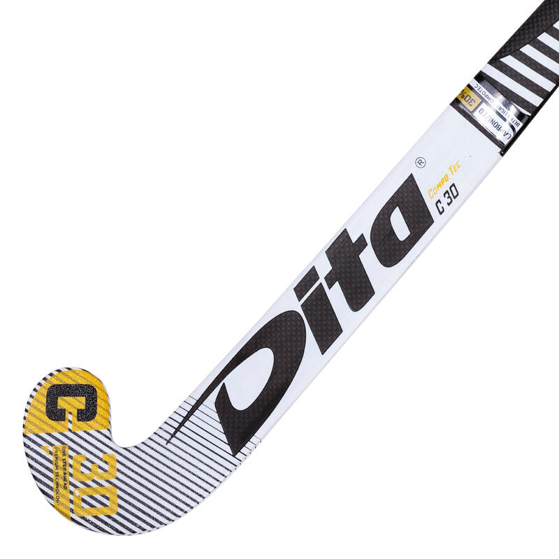 Hockeystick voor tieners Compotec C30 30% carbon mid bow wit/zwart