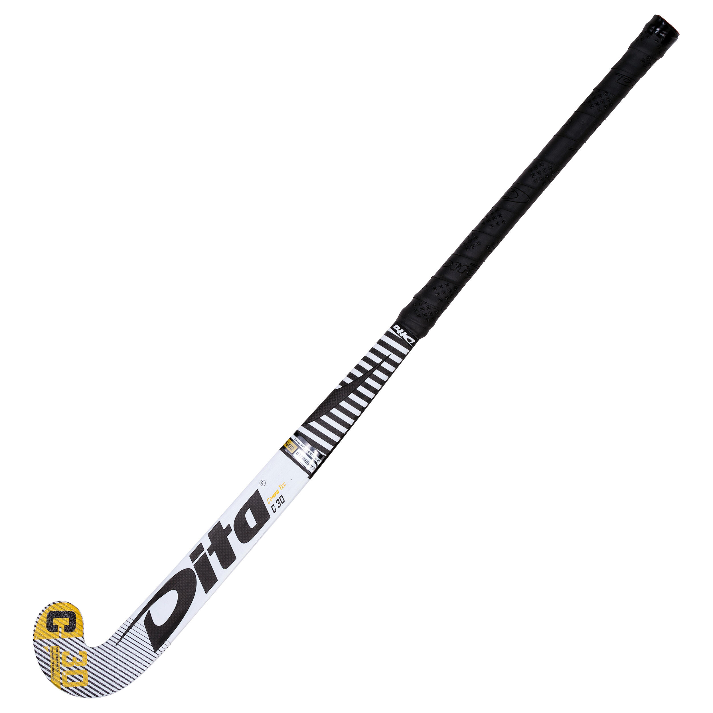 Kids' Field Hockey 30% Carbon Mid Bow Stick CompoTec C30 - White/Black 4/12