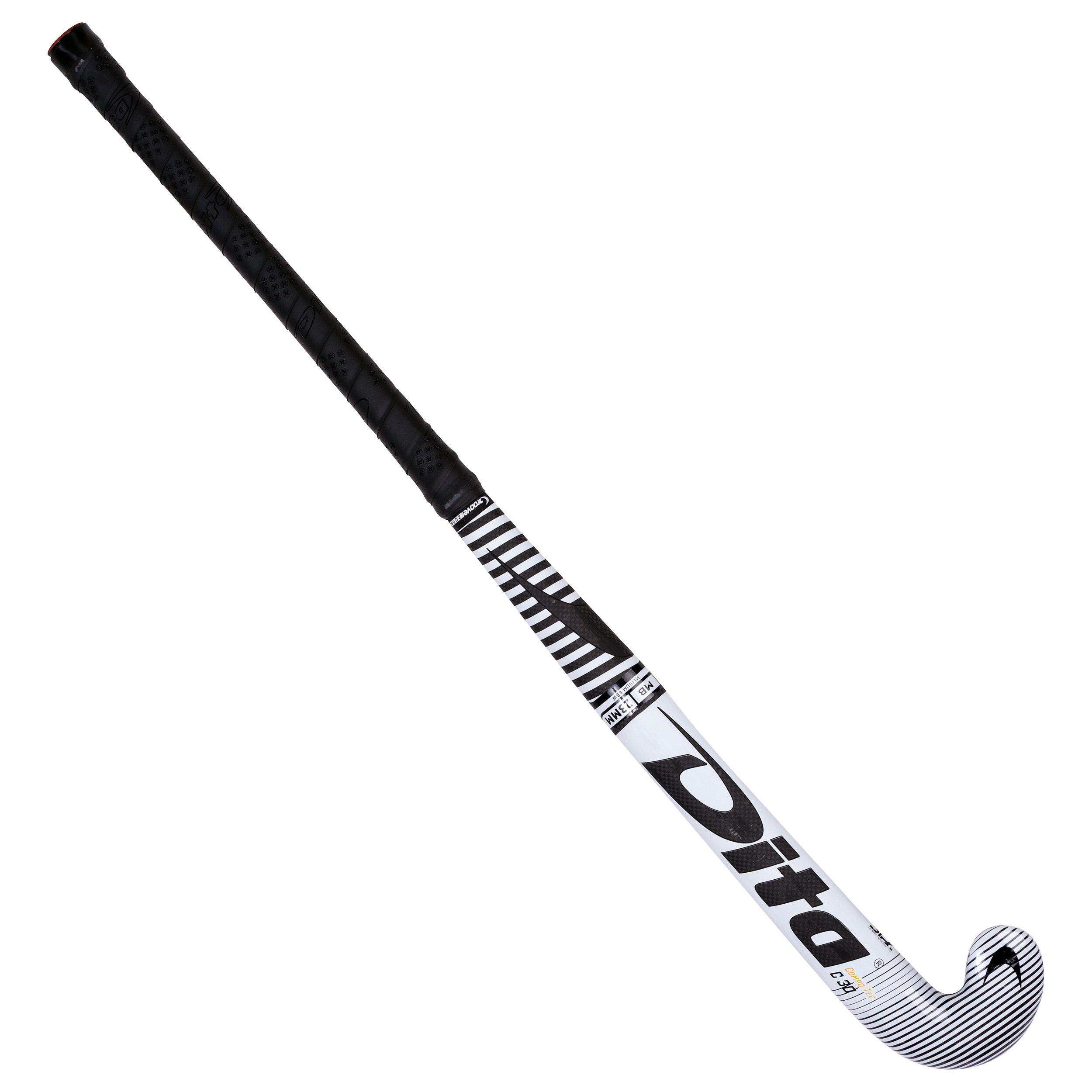 Kids' Field Hockey 30% Carbon Mid Bow Stick CompoTec C30 - White/Black 8/12