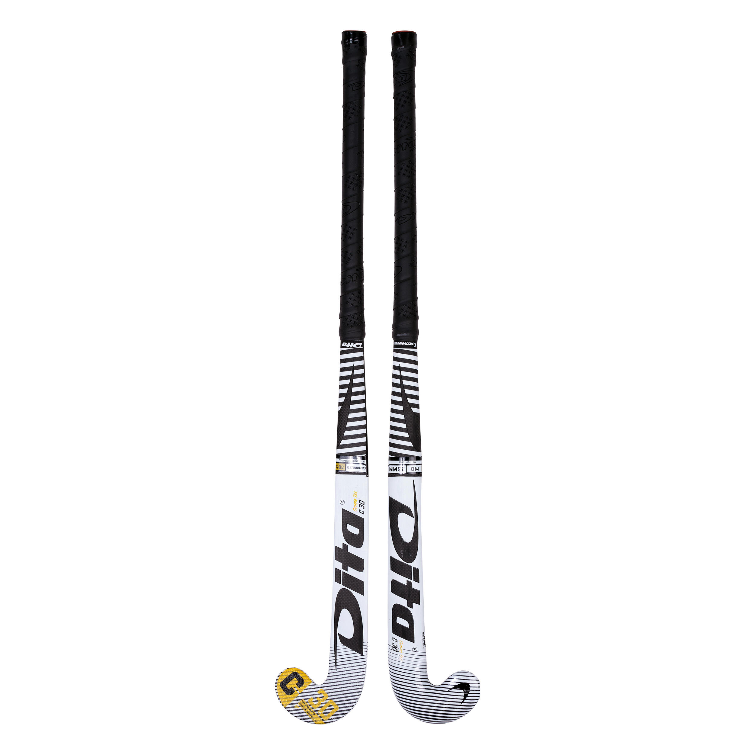 Kids' Field Hockey 30% Carbon Mid Bow Stick CompoTec C30 - White/Black 6/12
