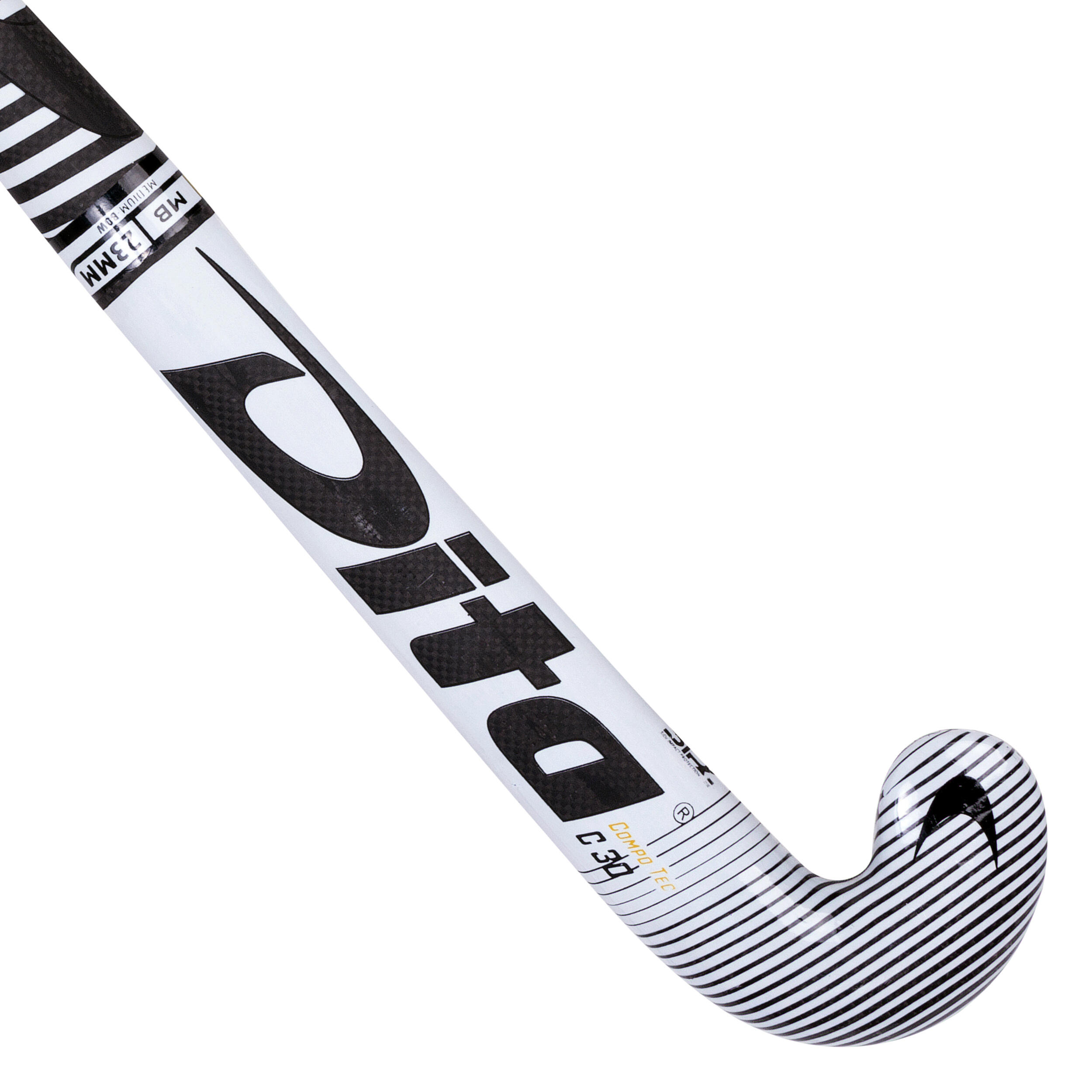 Kids' Field Hockey 30% Carbon Mid Bow Stick CompoTec C30 - White/Black 9/12