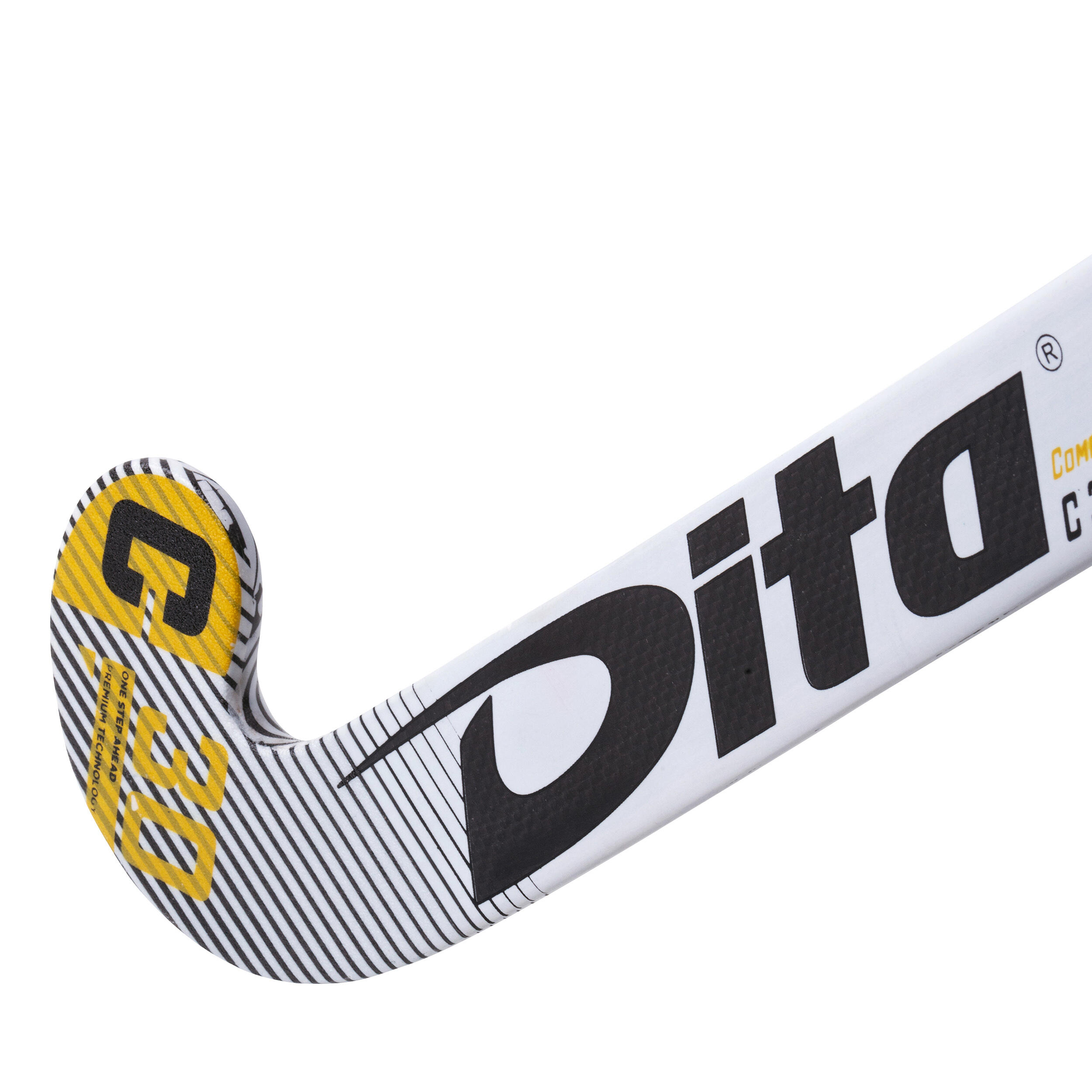Kids' Field Hockey 30% Carbon Mid Bow Stick CompoTec C30 - White/Black 2/12
