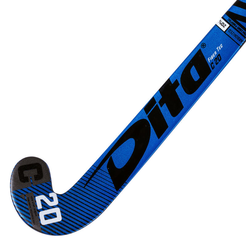 Stick de hockey ado 20% carbone midbow Fibertec C20 bleu noir