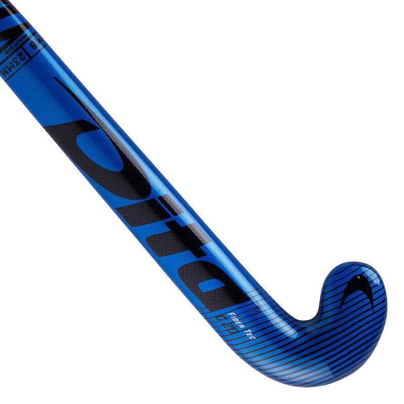 Hockeystick voor tieners Fibertec C20 20% carbon mid bow blauw/zwart