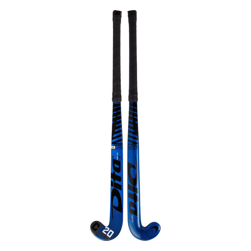 Hockeystick voor tieners Fibertec C20 20% carbon mid bow blauw/zwart