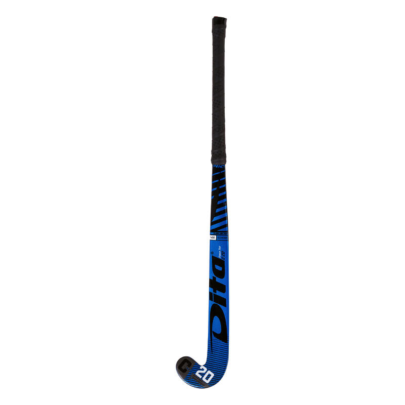 Hockeystick voor tieners Fibertec C20 20% carbon mid bow blauw/zwart