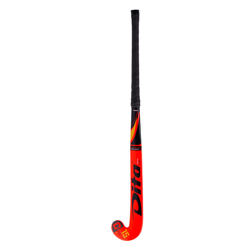 Stick de hockey sobre hierba niños madera Megatec C15 rojo