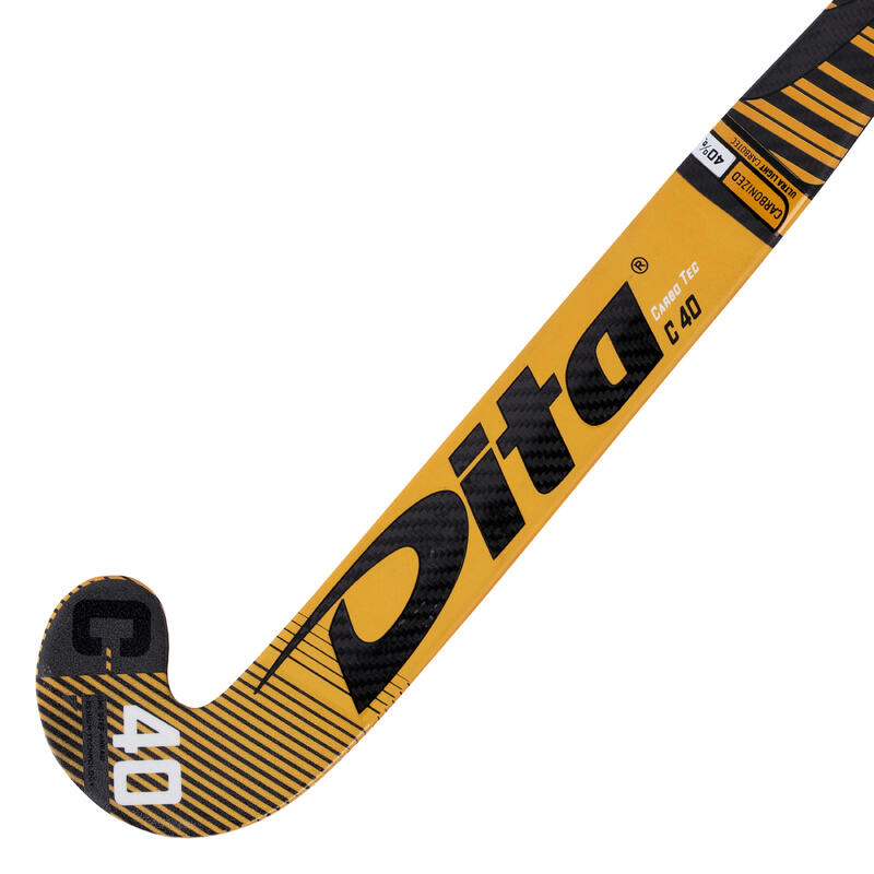 Hockeystick voor tieners Carbotec Pro C40 expert 40% carbon low bow zwart/goud