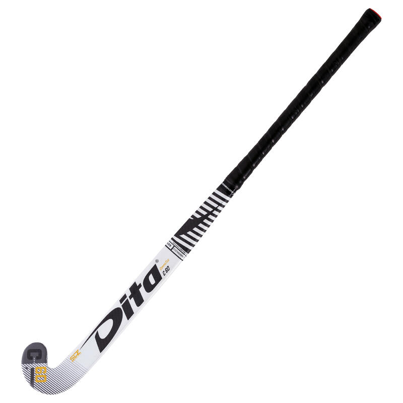 Hockeystick voor gevorderde volwassenen Compotec C60 low bow 60% carbon wit/zwart