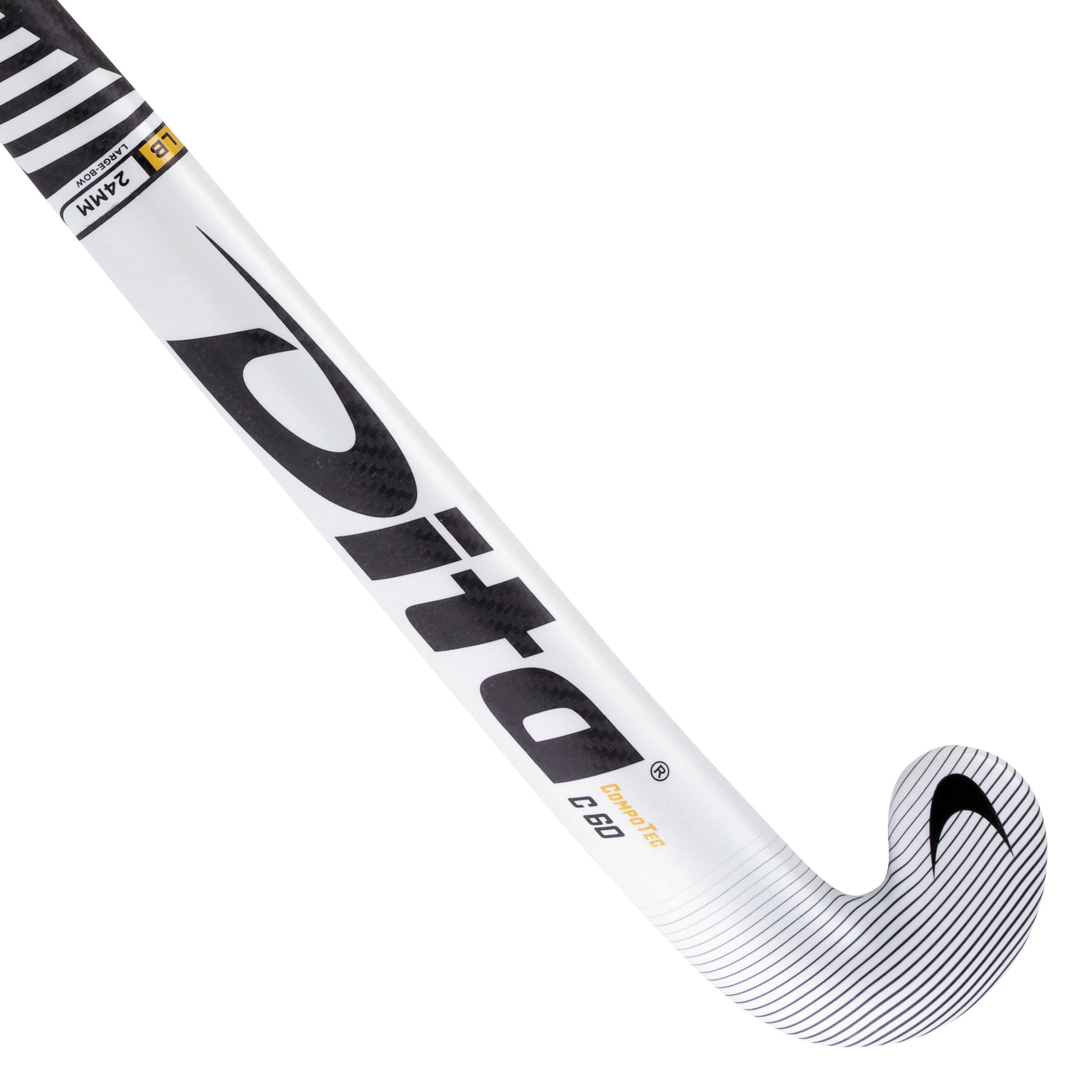 Adult Intermediate 60% Carbon Low Bow Field Hockey Stick CompotecC60 - White/Black 9/12