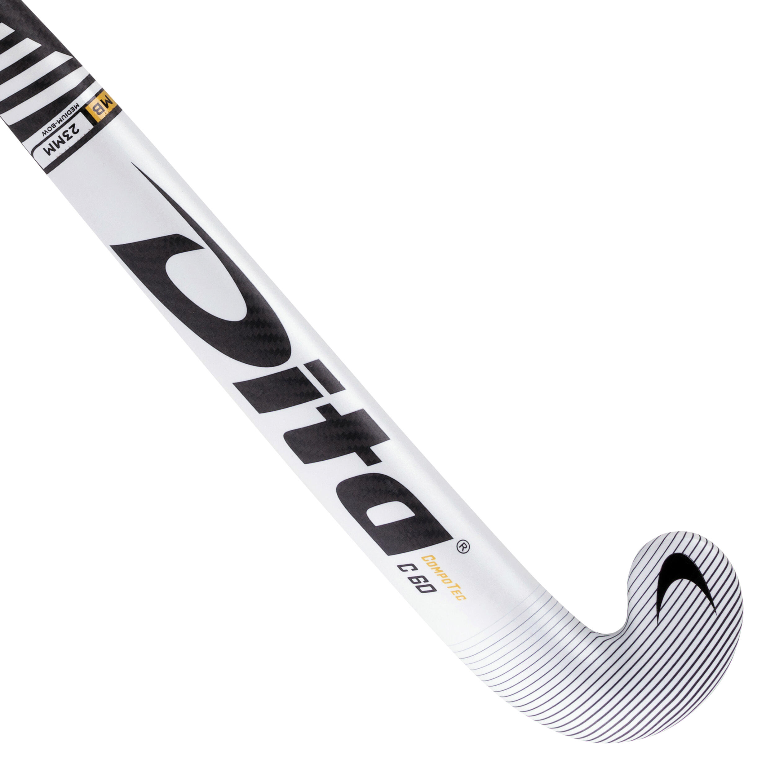 Adult Intermediate 60% Carbon Mid Bow Field Hockey Stick CompotecC60 - White/Black 9/12