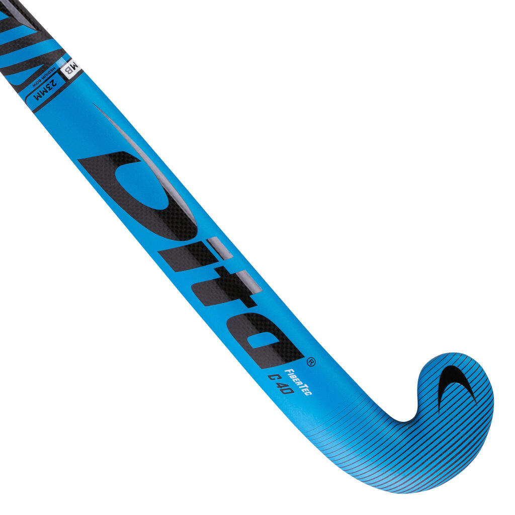 Hokejka pre pokročilých dospelých hráčov 40% karbón mid bow FiberTec C40 modrá