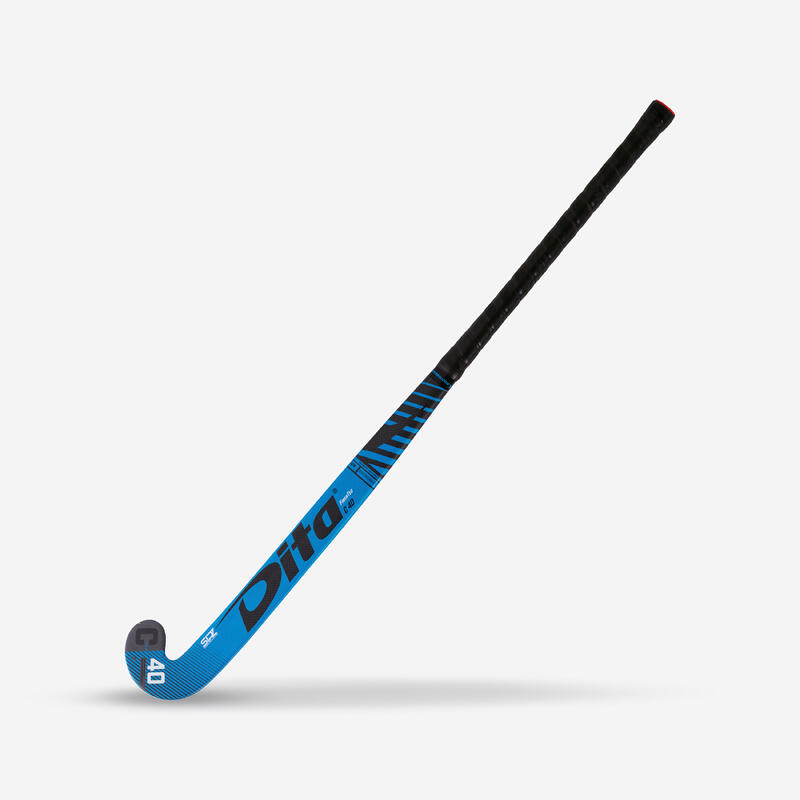 Stick de Hóquei em Campo de Nível Intermédio FiberTecC40 Low Bow 40% Carbono Adulto Azul/Preto