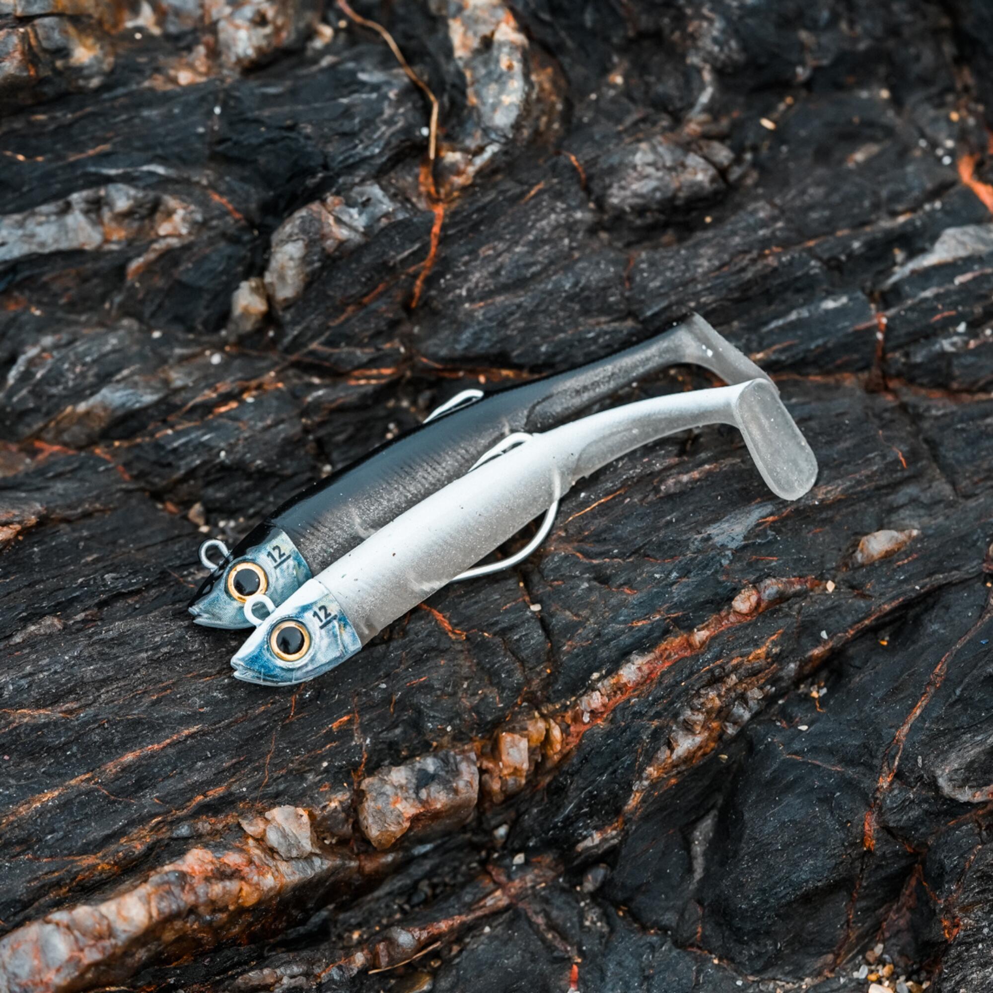 Set softbaits voor zeevissen Ancho 120 Texas shad zwarte rug/witte rug 12 g 11/11