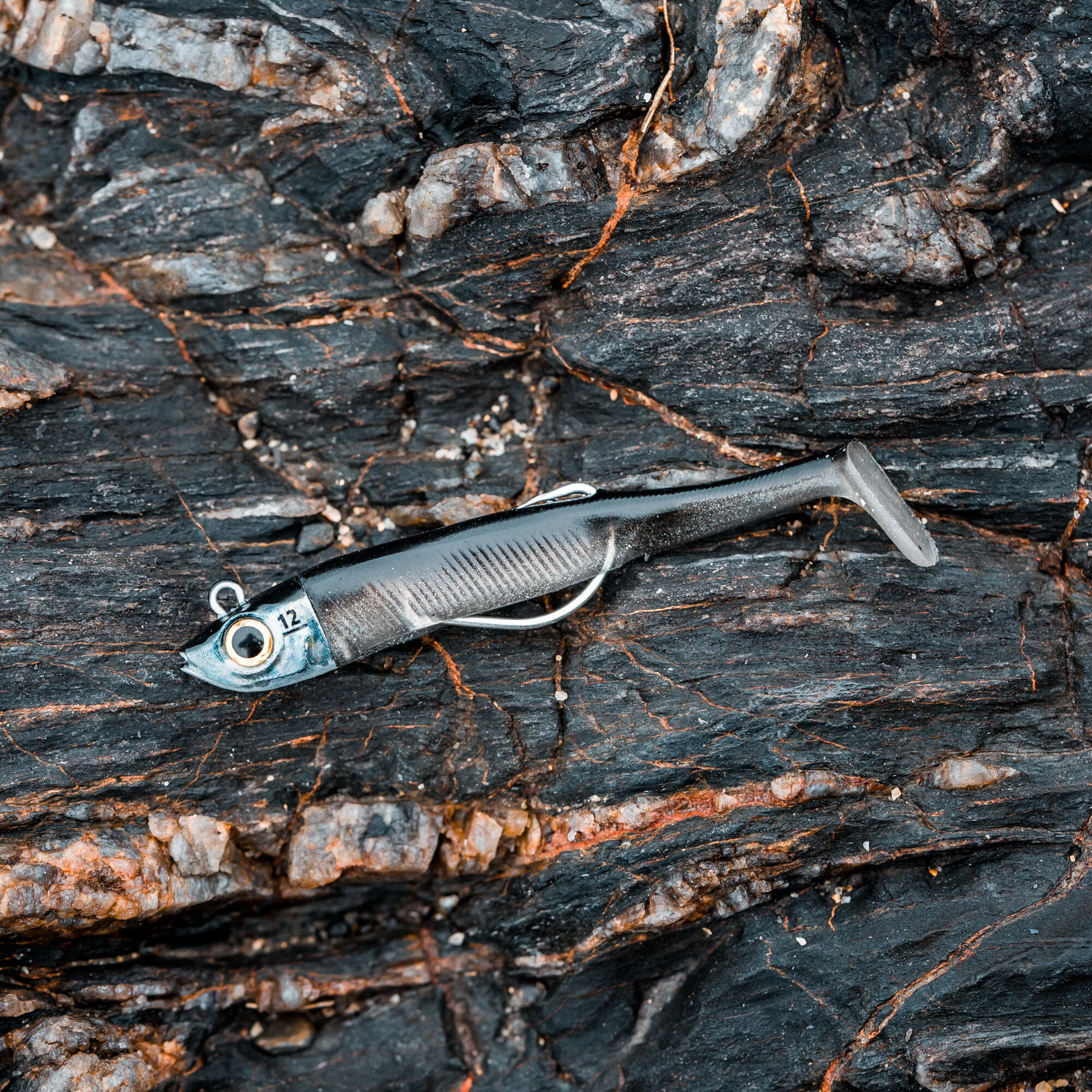 Set softbaits voor zeevissen Ancho 120 Texas shad zwarte rug/witte rug 12 g 10/11